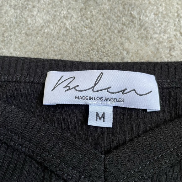 Belen Black Stella Ribbed Long Sleeve Off the Shoulder V-Neck Top EUC Size M - Picture 8 of 10